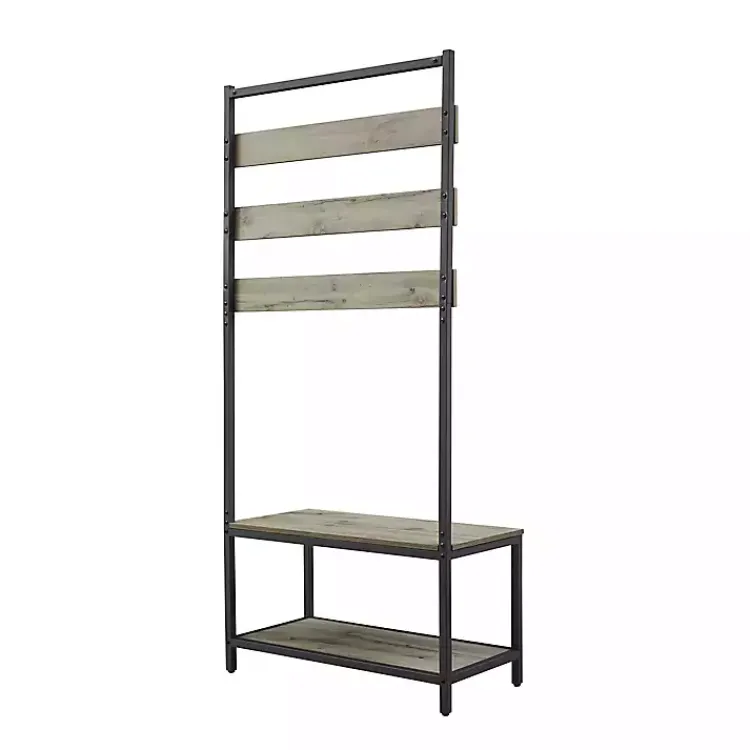Kirklands Home and Black Wood Bench Hall Tree Gray Clearance