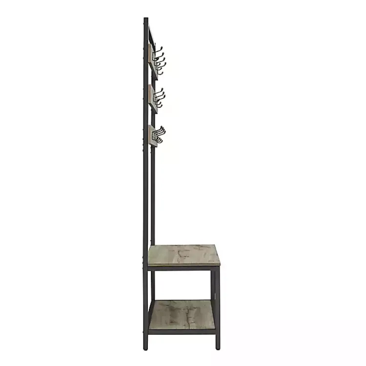 Kirklands Home and Black Wood Bench Hall Tree Gray Clearance