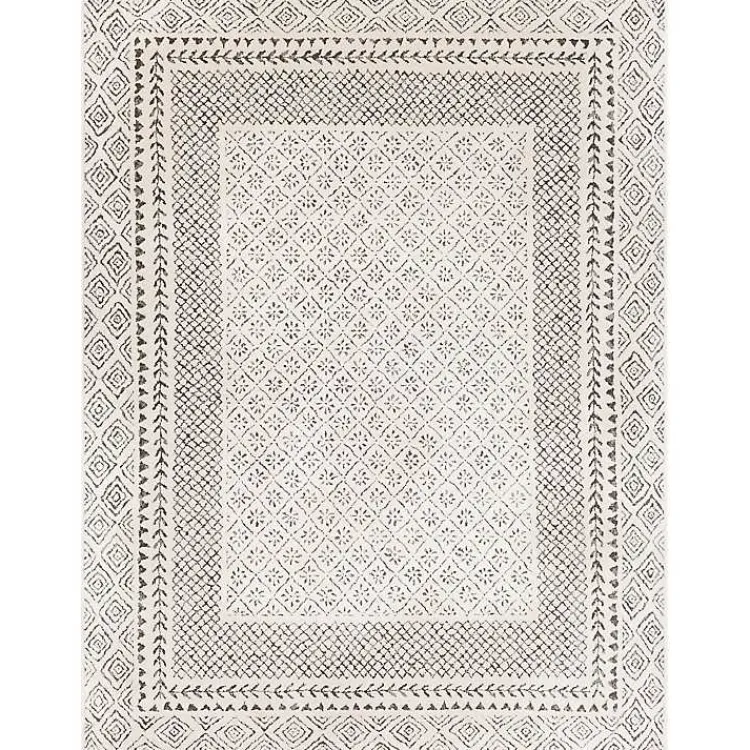 Kirklands Home Gray and Cream Border Harrah Area Rug, 5x7 Sale