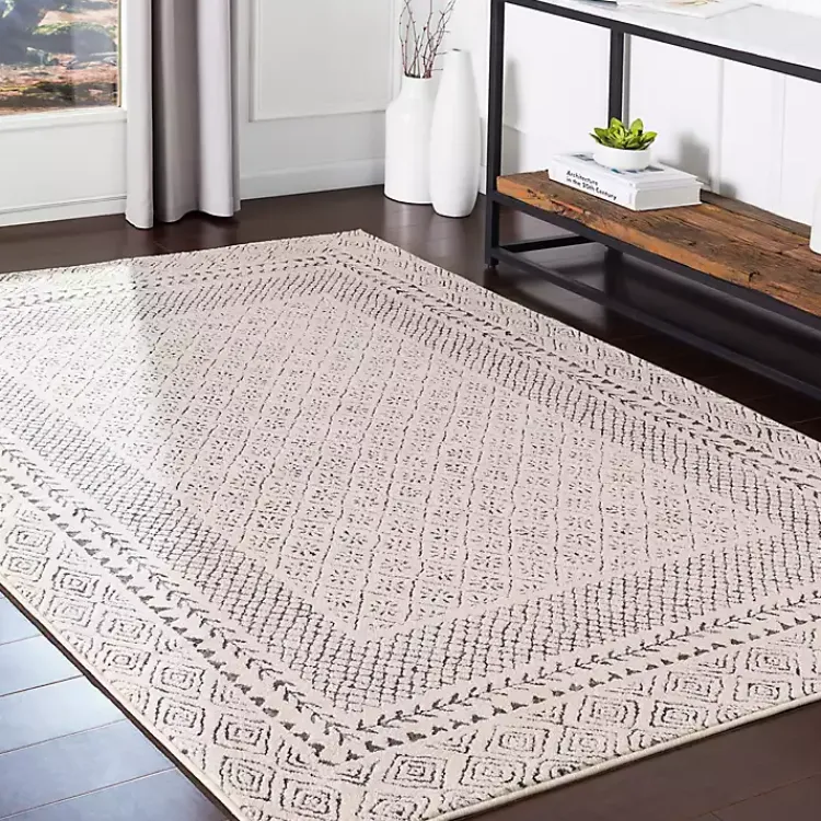 Kirklands Home Gray and Cream Border Harrah Area Rug, 5x7 Sale