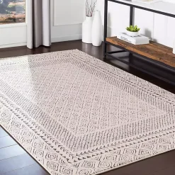 Kirklands Home Gray and Cream Border Harrah Area Rug, 7x10