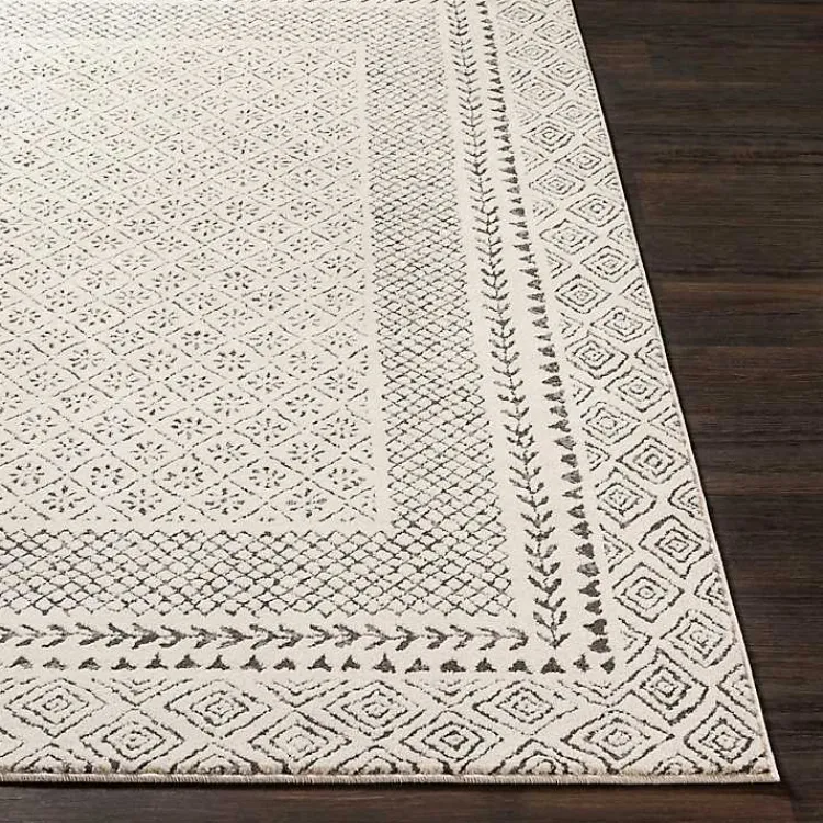Kirklands Home Gray and Cream Border Harrah Area Rug, 7x10