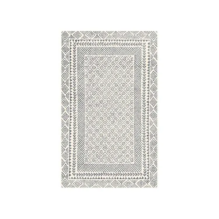 Kirklands Home Gray and Cream Border Harrah Runner New