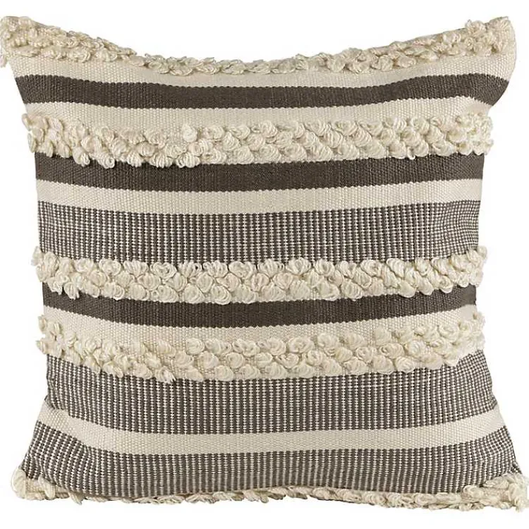 Kirklands Home Gray and Cream Striped Indoor/Outdoor Pillow Online