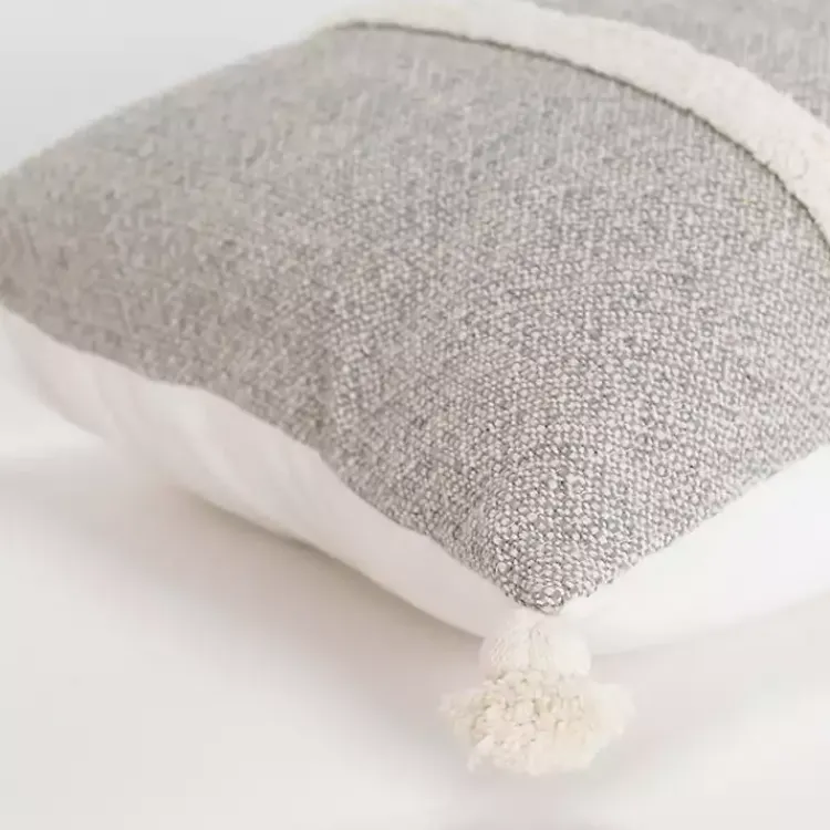 Pillows>Kirklands Home Gray and Ivory Artisanal Striped Lumbar Pillow