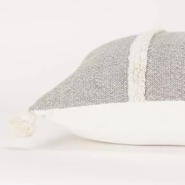 Pillows>Kirklands Home Gray and Ivory Artisanal Striped Lumbar Pillow