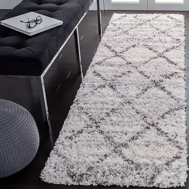 Kirklands Home Gray and Ivory Fontana Shag Runner, 2x8 Hot