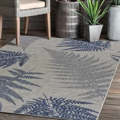 Kirklands Home Gray and Navy Falling Ferns Outdoor Area Rug, 5x7 Hot