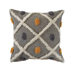 Pillows>Kirklands Home Gray and Orange Tufted Accent Pillow