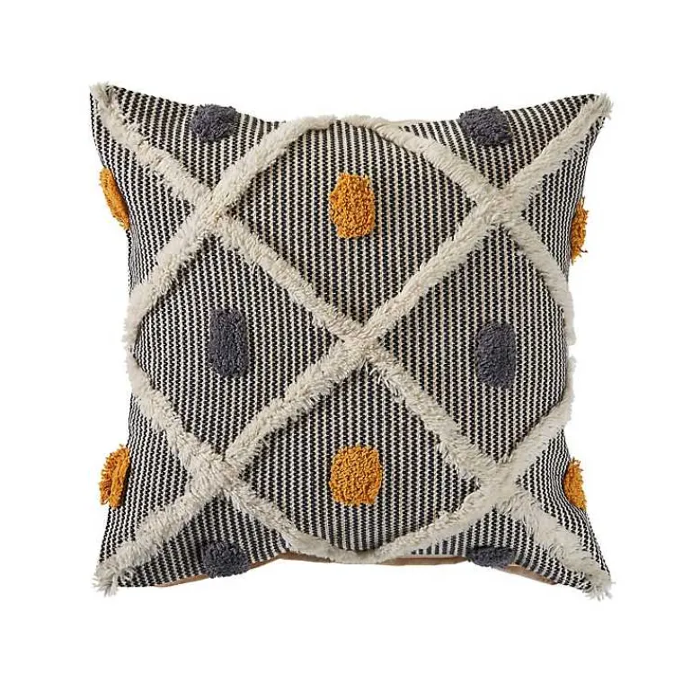 Pillows>Kirklands Home Gray and Orange Tufted Accent Pillow