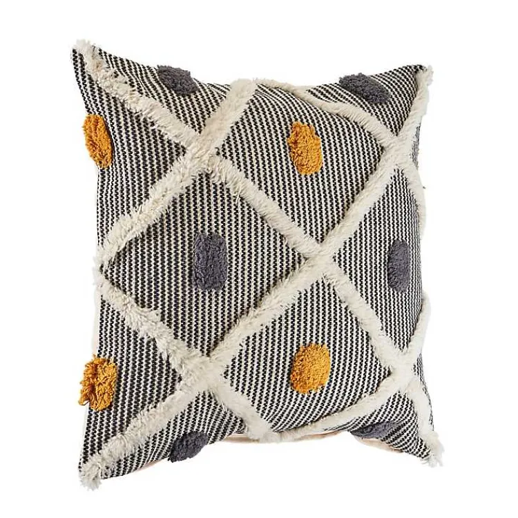 Pillows>Kirklands Home Gray and Orange Tufted Accent Pillow