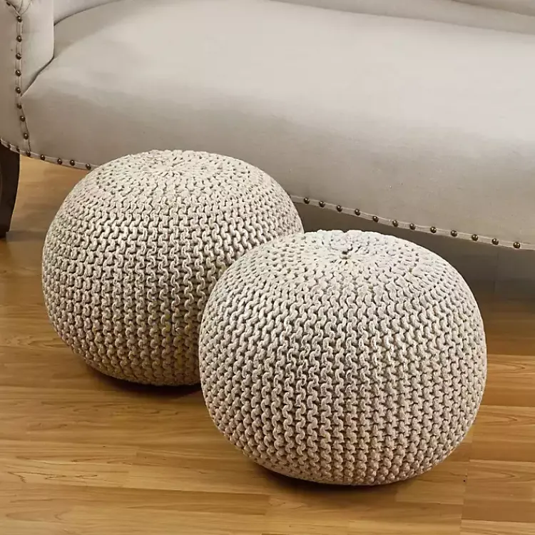Poufs & Floor Cushions>Kirklands Home and Silver Foil Rope Twist Cotton Pouf Gray