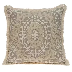 Pillows>Kirklands Home Gray and Tan Medallion Fringe Pillow