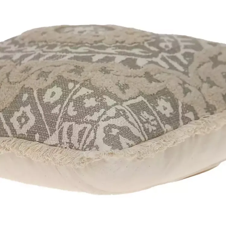 Pillows>Kirklands Home Gray and Tan Medallion Fringe Pillow