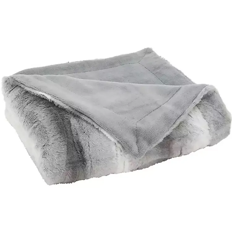Blankets & Throws>Kirklands Home Gray and White Animal Print Faux Fur Throw