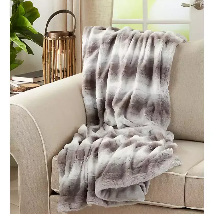 Blankets & Throws>Kirklands Home Gray and White Animal Print Faux Fur Throw