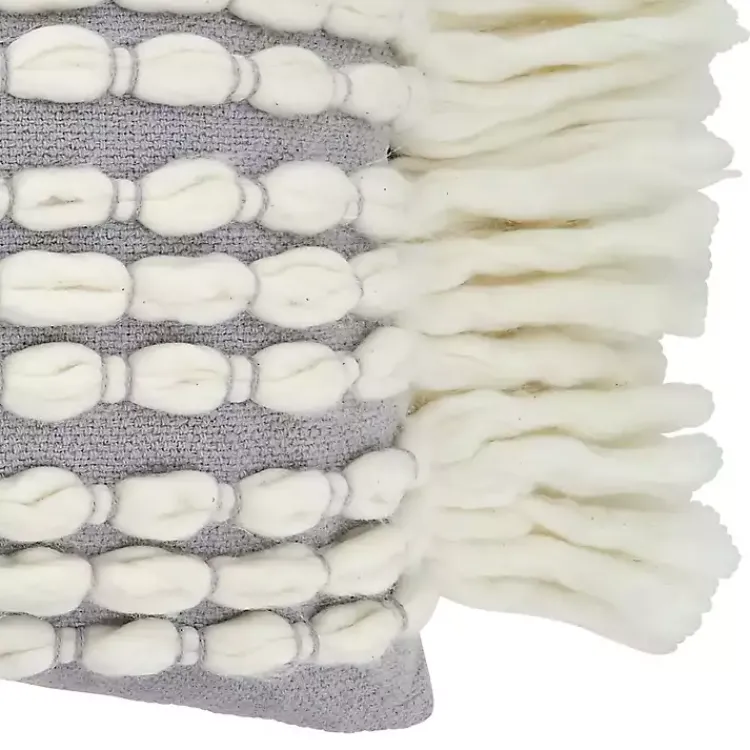 Pillows>Kirklands Home Gray and White Chunky Fringe Lumbar Pillow