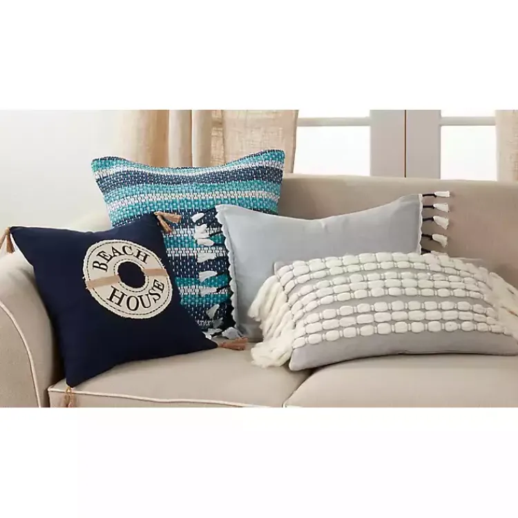 Pillows>Kirklands Home Gray and White Chunky Fringe Lumbar Pillow