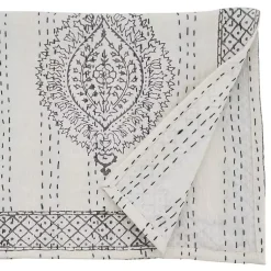 Kirklands Home Gray and White Kantha Stitch Table Runner