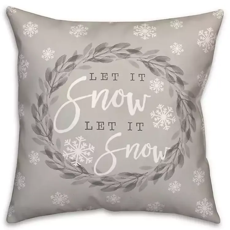 Christmas Pillows>Kirklands Home Gray and White Let it Snow Wreath Pillow