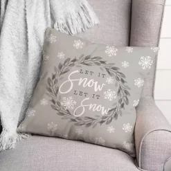 Christmas Pillows>Kirklands Home Gray and White Let it Snow Wreath Pillow
