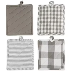 Kirklands Home and White Multiprint 4-pc. Pot Holder Set Gray Clearance