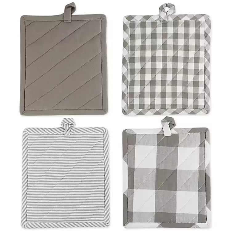Kirklands Home and White Multiprint 4-pc. Pot Holder Set Gray Clearance