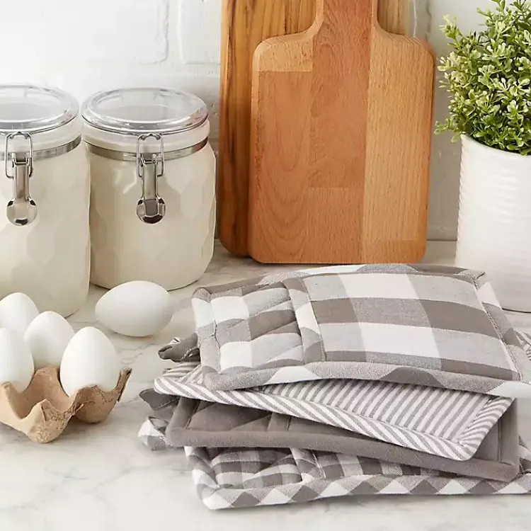 Kirklands Home and White Multiprint 4-pc. Pot Holder Set Gray Clearance