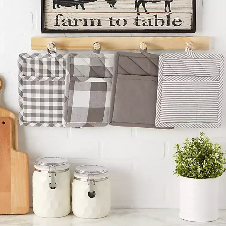 Kirklands Home and White Multiprint 4-pc. Pot Holder Set Gray Clearance