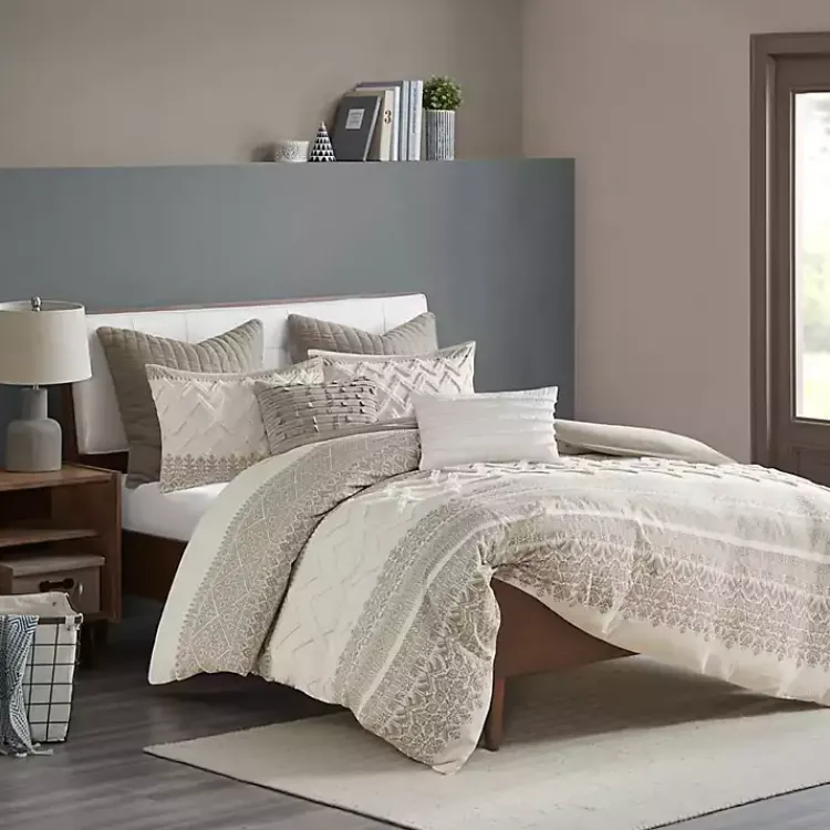 Kirklands Home Gray and White 3-pc. California King Duvet Set