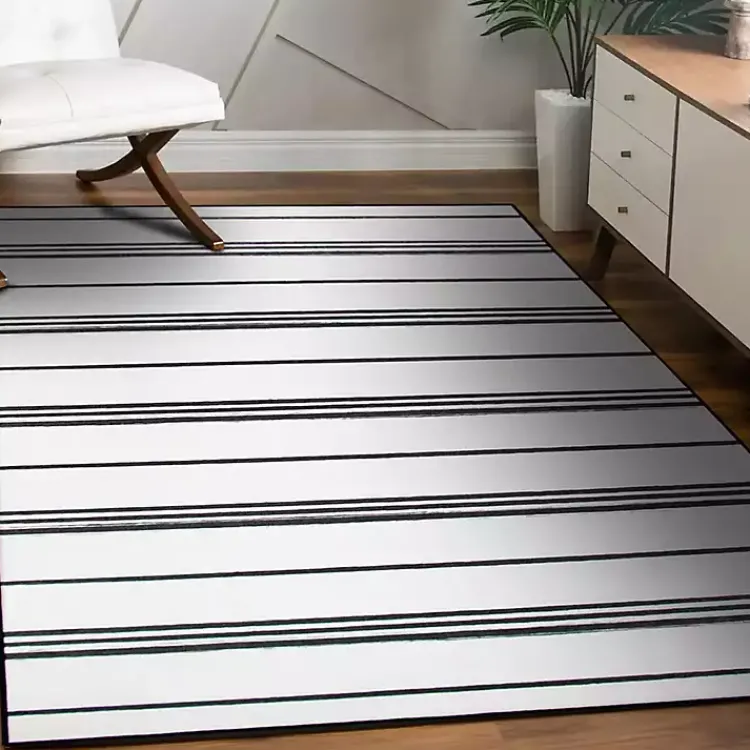 Kirklands Home Gray and White Stripe Washable Area Rug, 5x7 Online