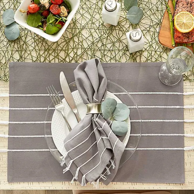 Kirklands Home and White Striped Placemats, Set of 4 Gray Clearance