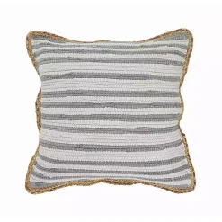 Pillows>Kirklands Home Gray and White Stripped Jute Border Accent Pillow