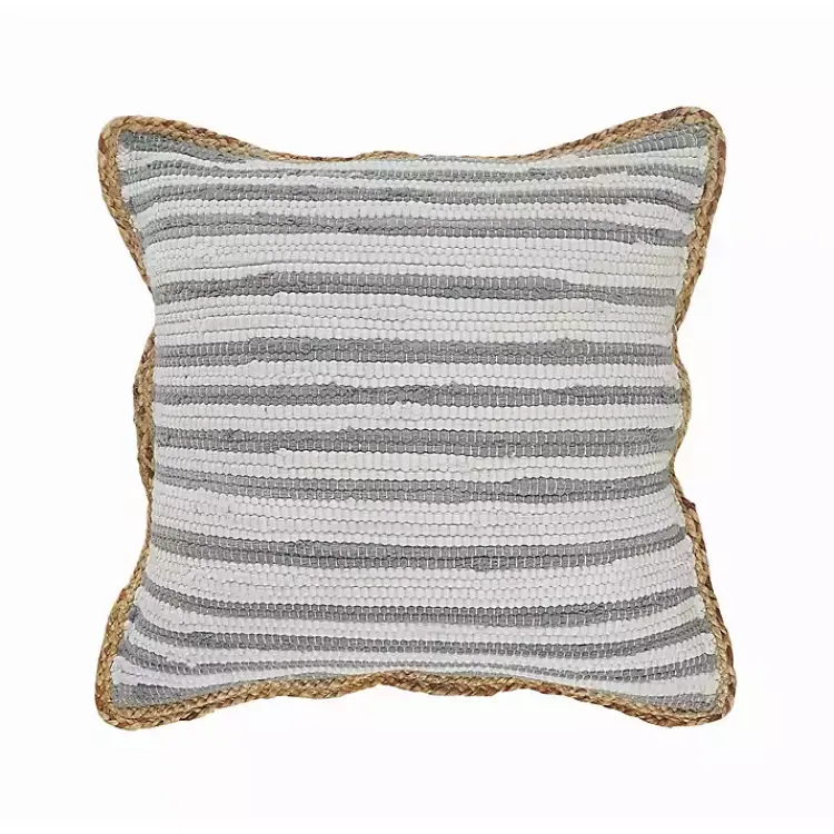 Pillows>Kirklands Home Gray and White Stripped Jute Border Accent Pillow