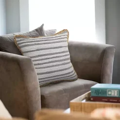 Pillows>Kirklands Home Gray and White Stripped Jute Border Accent Pillow