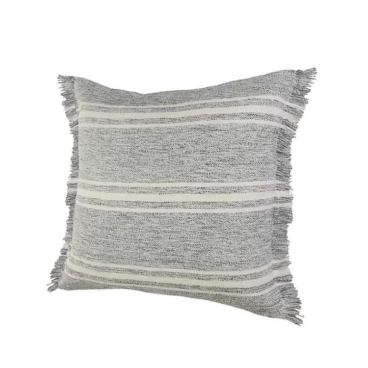 Kirklands Home Gray and White Triple Stripe Outdoor Pillow New