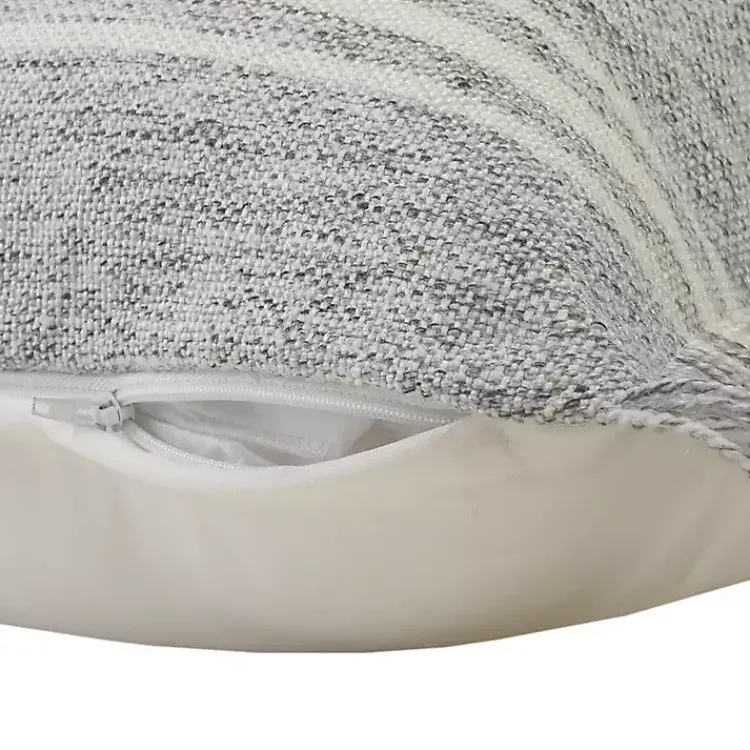 Kirklands Home Gray and White Triple Stripe Outdoor Pillow New