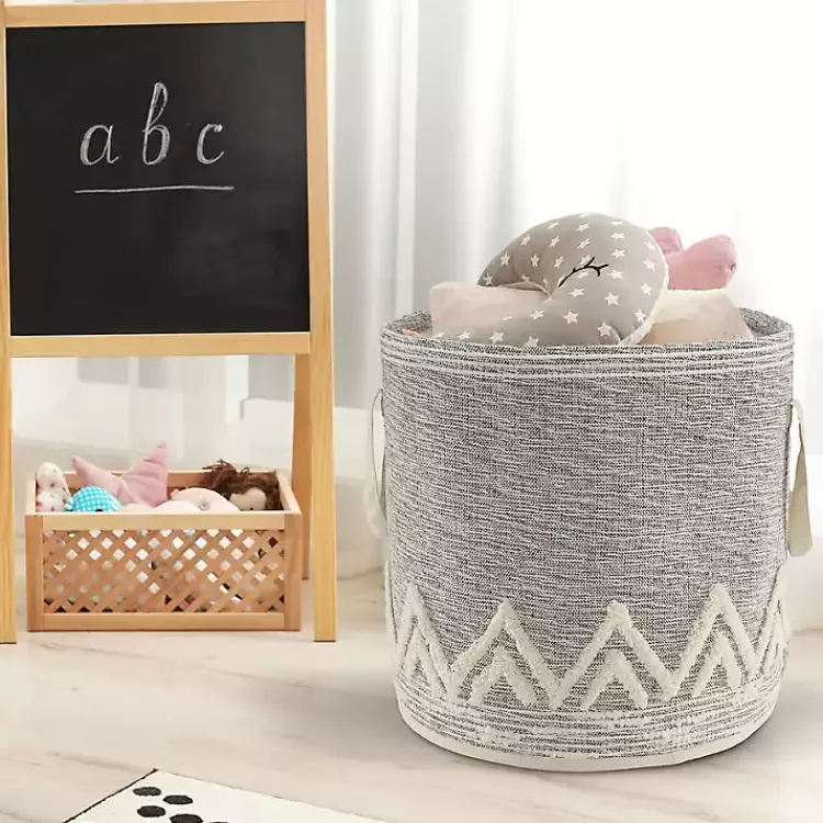 Baskets & Boxes>Kirklands Home Gray and White Tuft Peaks Storage Basket