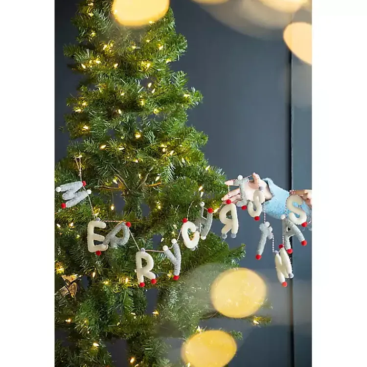 Christmas Art & Wall Decor>Kirklands Home Gray and White Wool Merry Christmas Banner