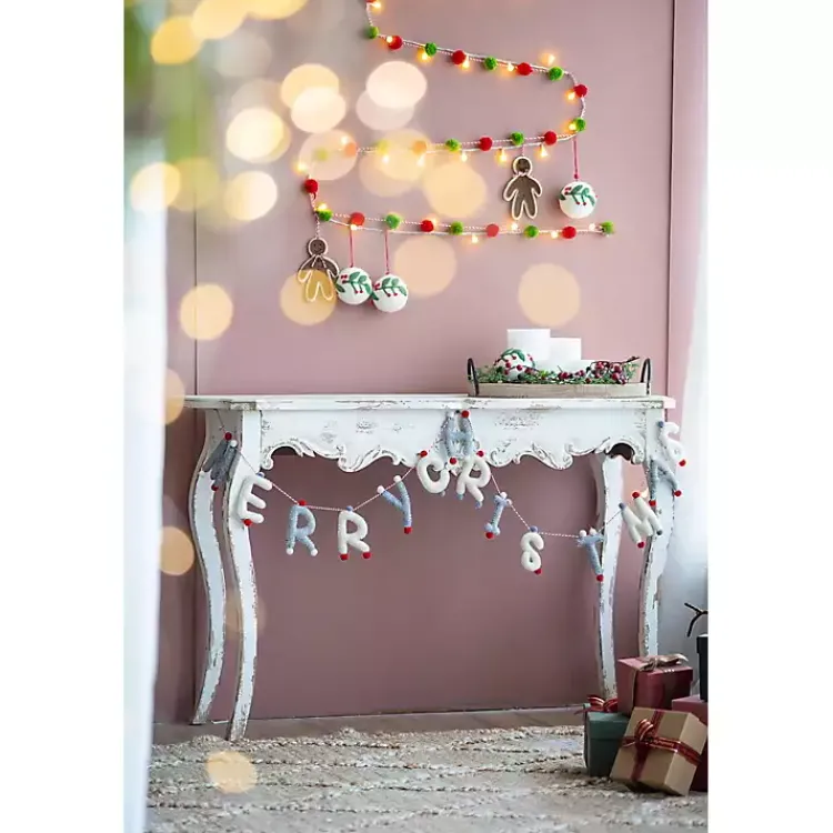 Christmas Art & Wall Decor>Kirklands Home Gray and White Wool Merry Christmas Banner