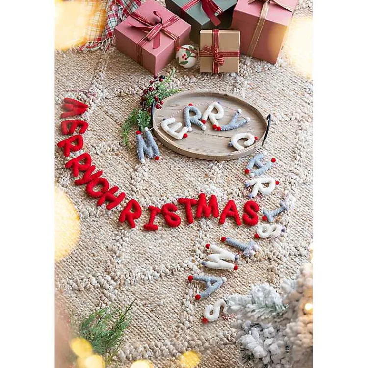 Christmas Art & Wall Decor>Kirklands Home Gray and White Wool Merry Christmas Banner