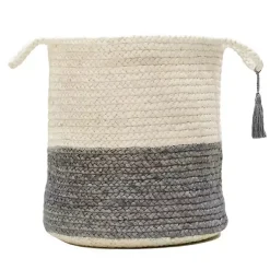 Baskets & Boxes>Kirklands Home Gray and White Woven Basket with Tassel, 17 in.
