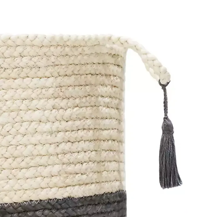 Baskets & Boxes>Kirklands Home Gray and White Woven Basket with Tassel, 17 in.