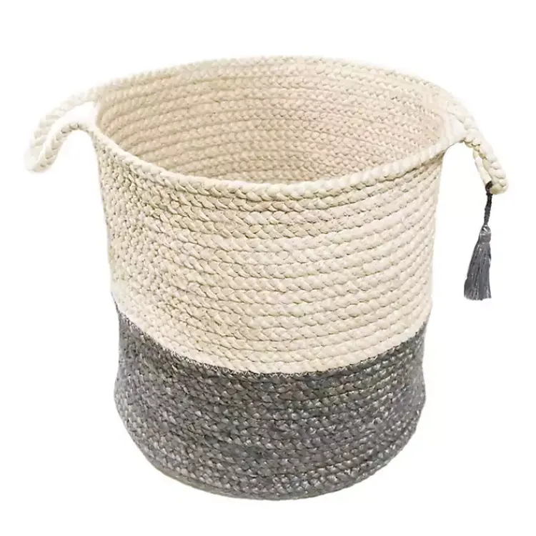 Baskets & Boxes>Kirklands Home Gray and White Woven Basket with Tassel, 17 in.
