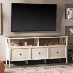 Kirklands Home Gray and Whitewashed Wood 3-Drawer Media Cabinet Hot