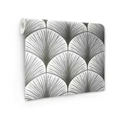 Kirklands Home Gray Art Deco Fans Peel & Stick Wallpaper New