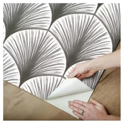 Kirklands Home Gray Art Deco Fans Peel & Stick Wallpaper New