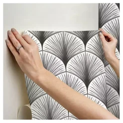 Kirklands Home Gray Art Deco Fans Peel & Stick Wallpaper New
