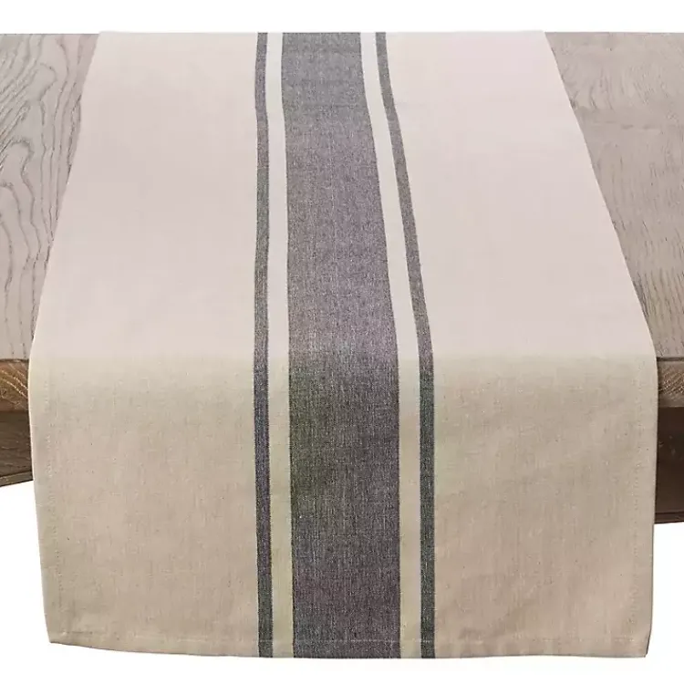 Kirklands Home Gray Banded Stripe Table Runner New