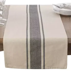 Kirklands Home Gray Banded Stripe Table Runner New